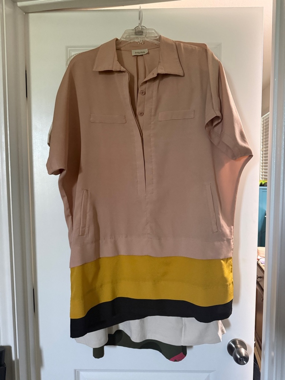 Moss Blush Pink, Mustard & Black Colorblock drop waist Tunic